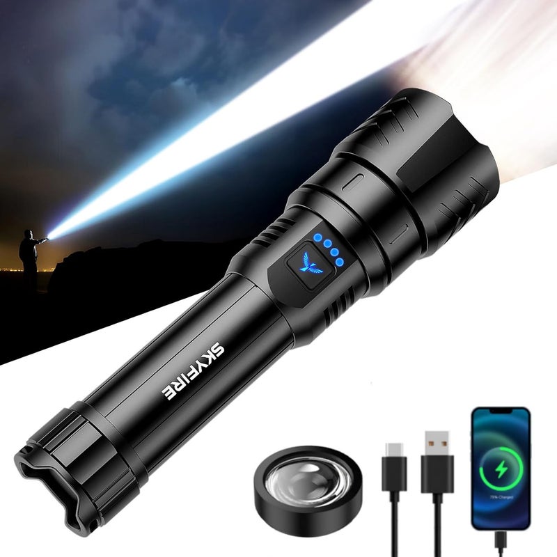 SkyFire Rechargeable Flashlights High Lumens with Ignition Lens,5000mAh Super Bright Flashlight Waterproof LED Tactical Flash Light for Camping Essentials Outdoor Home&Gifts - Image 1